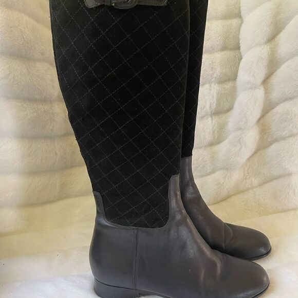 Isaac Mizrahi live black leather riding boots side zipper & top elastic size 9M - Picture 5 of 15